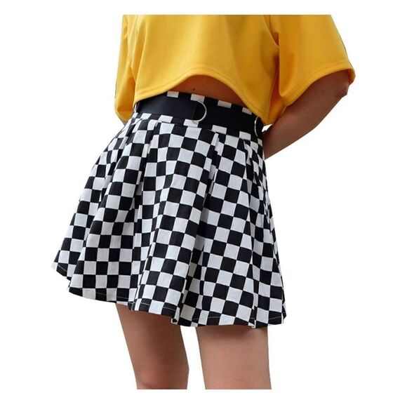 Chess Play Pastel Goth Black & White Plaid Pleated Mini Skirt size S - Picture 1 of 5